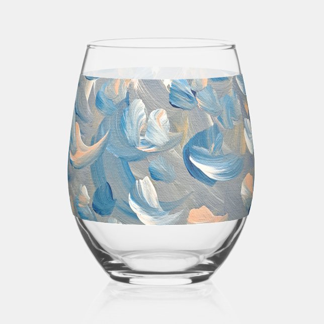 Blue Feather  Stemless Wine Glass (Front)