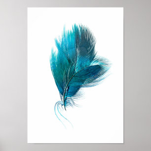Blue feather watercolor poster