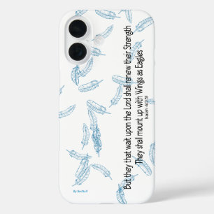 Blue Feathers Inspirational Scripture Quote  iPhone 16 Case