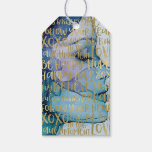 Blue Female Face Gold Inspirational Quotes Gift Tags