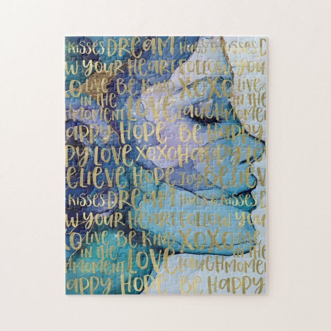 Blue Female Face Gold Inspirational Quotes Jigsaw Puzzle (Vertical)