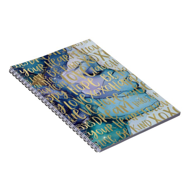 Blue Female Face Gold Inspirational Quotes Notebook (Right Side)