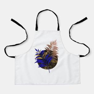 Blue fern on black circle apron