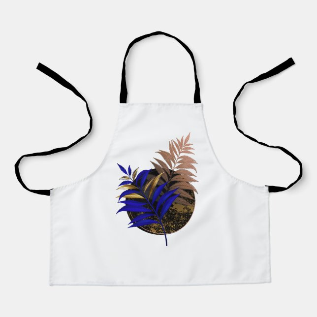 Blue fern on black circle apron (Front)