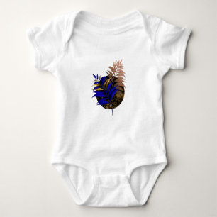 Blue fern on black circle baby bodysuit