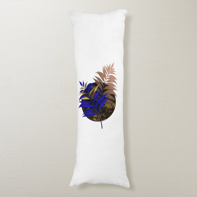 Blue fern on black circle body cushion (Front Vertical)