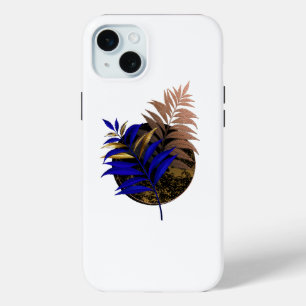 Blue fern on black circle iPhone 15 mini case
