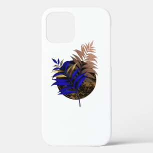 Blue fern on black circle iPhone 12 case