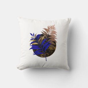 Blue fern on black circle cushion