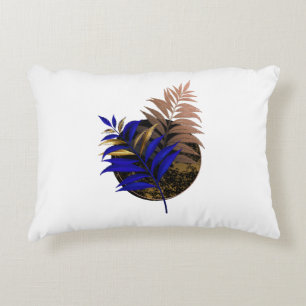 Blue fern on black circle decorative cushion