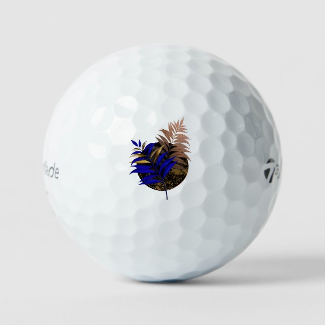 Blue fern on black circle golf balls (Front)