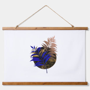 Blue fern on black circle hanging tapestry