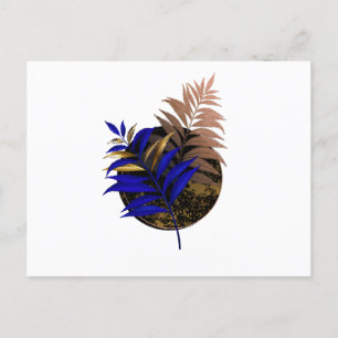 Blue fern on black circle invitation postcard