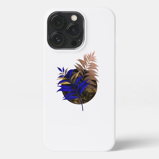 Blue fern on black circle iPhone case (Back)