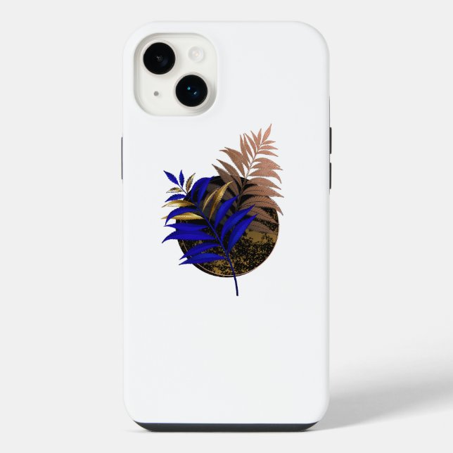Blue fern on black circle iPhone case (Back)