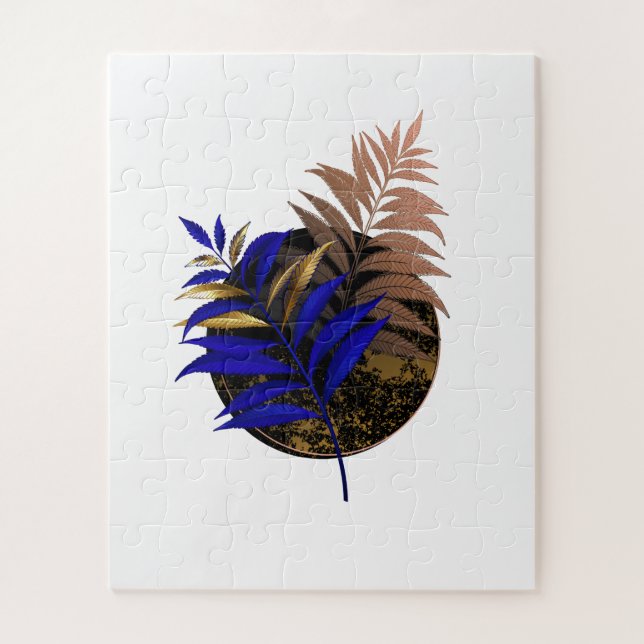 Blue fern on black circle jigsaw puzzle (Vertical)