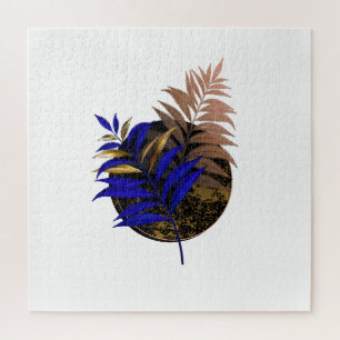 Blue fern on black circle jigsaw puzzle