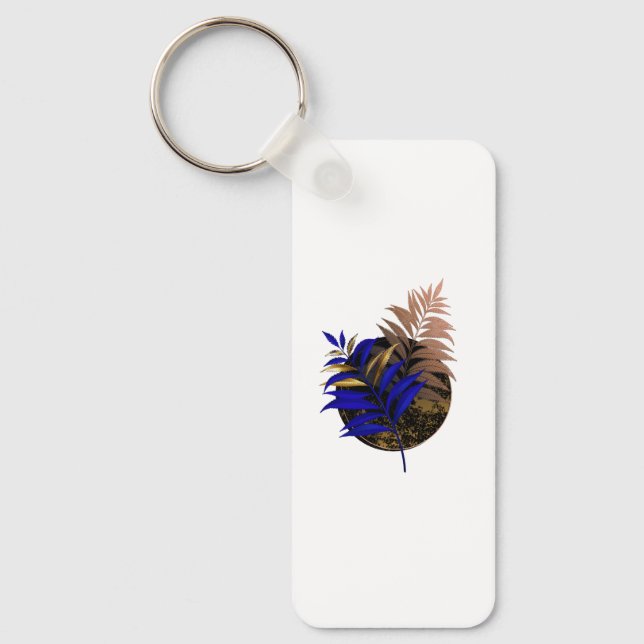Blue fern on black circle key ring (Front)