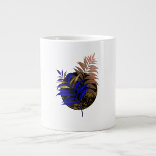 Blue fern on black circle large coffee mug
