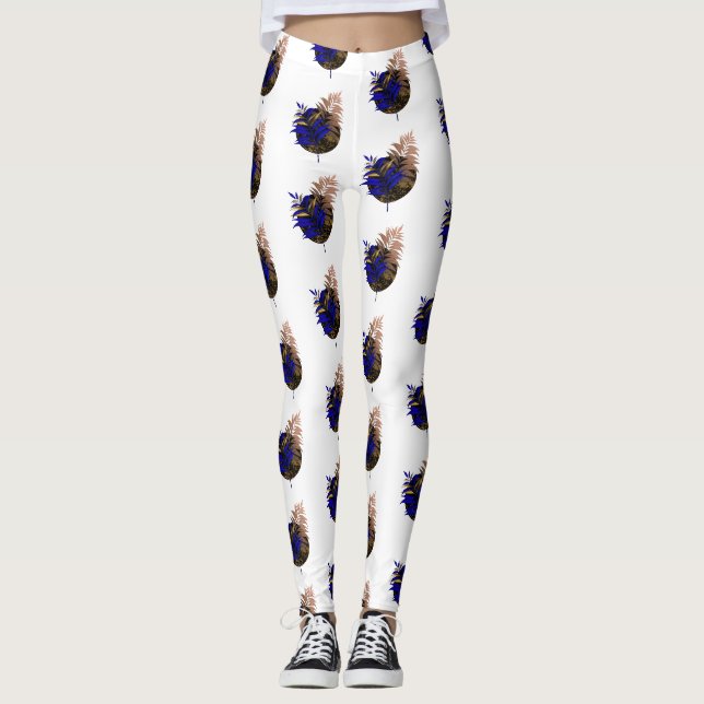 Blue fern on black circle leggings (Front)