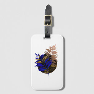 Blue fern on black circle luggage tag