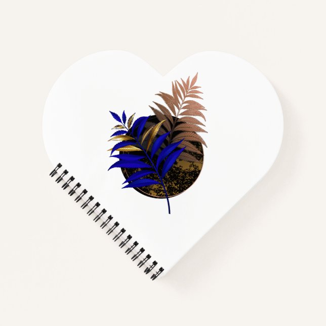 Blue fern on black circle notebook (Front)