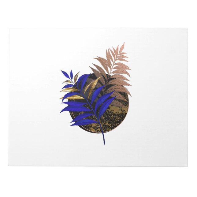 Blue fern on black circle notepad (Front)