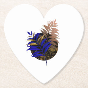 Blue fern on black circle paper coaster