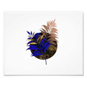 Blue fern on black circle photo print