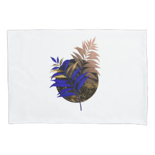 Blue fern on black circle pillowcase