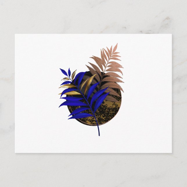 Blue fern on black circle postcard (Front)
