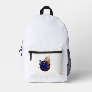 Blue fern on black circle printed backpack