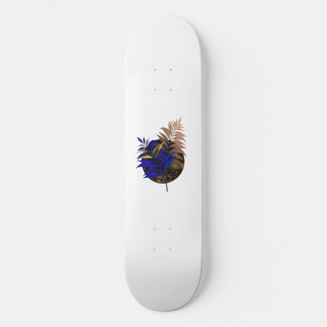 Blue fern on black circle skateboard (Front)