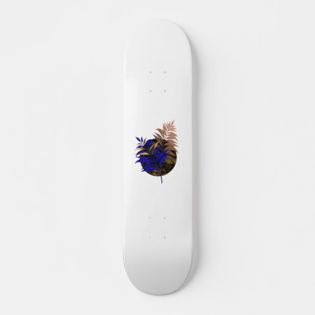 Blue fern on black circle skateboard (Front)