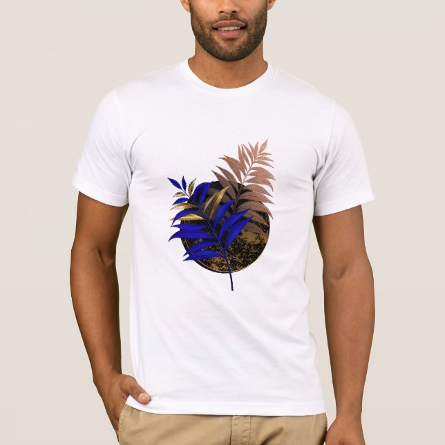 Blue fern on black circle T-Shirt (Front)