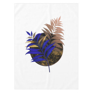 Blue fern on black circle tablecloth
