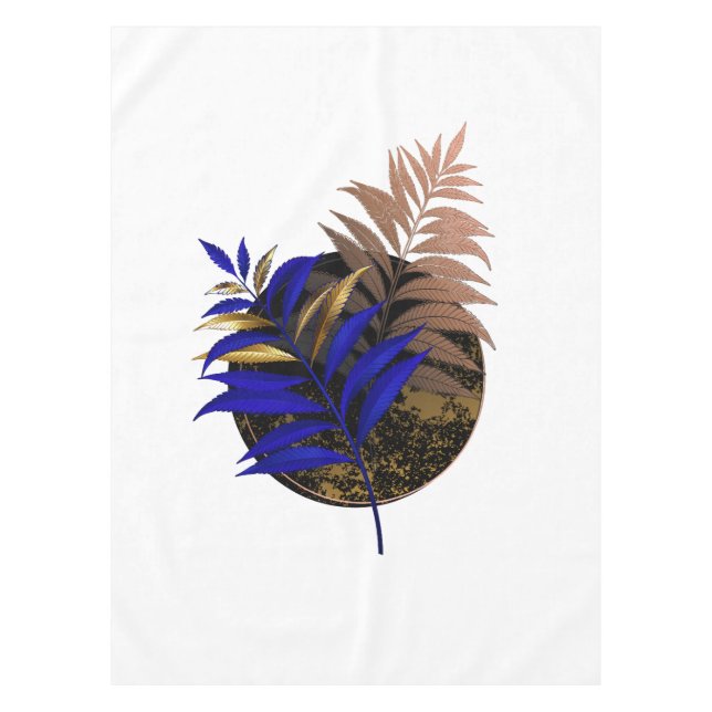 Blue fern on black circle tablecloth (Front)