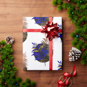 Blue fern on black circle wrapping paper