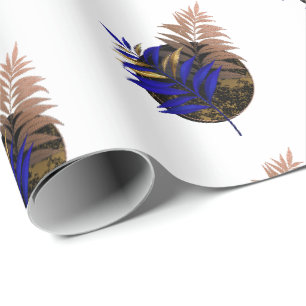 Blue fern on black circle wrapping paper