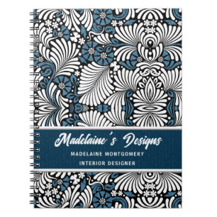 Blue Fern Pattern for Professional Business Notebook