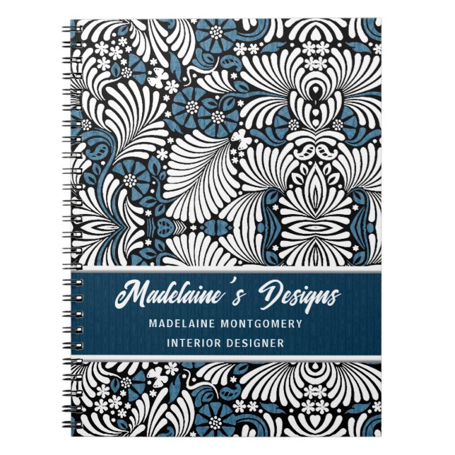 Blue Fern Pattern for Professional Business Notebook (Front)