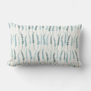 Blue Fern Print Cottage Decor Lumbar Cushion