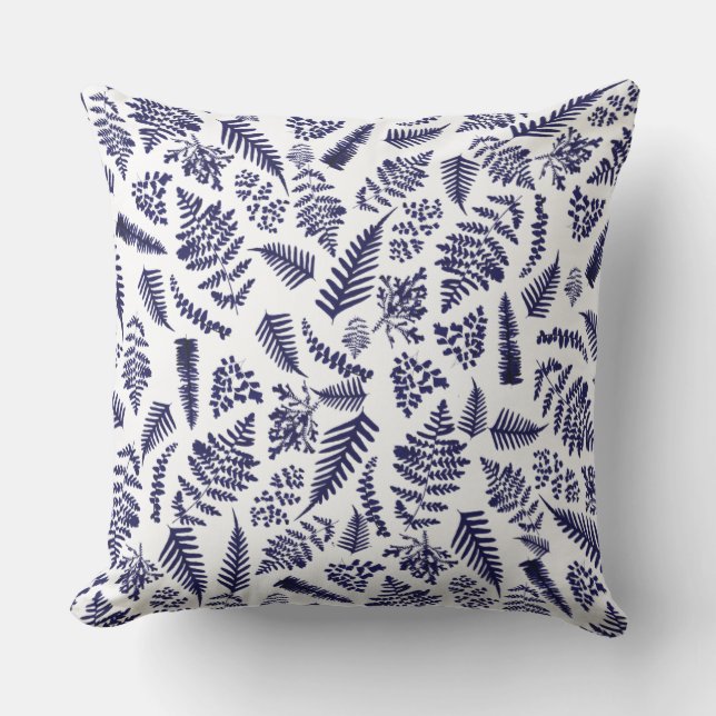 blue ferns pattern on any colour cushion (Front)