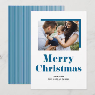 Blue Festive Bold Typography Christmas Photo Holiday Card