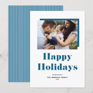 Blue Festive Bold Typography Happy Holidays Photo Holiday Card