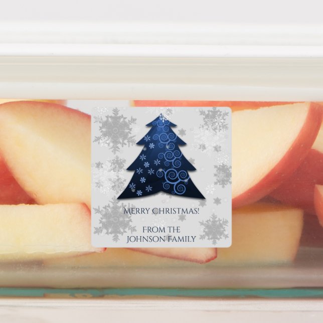 Blue Festive Christmas Tree Baking Label (Affixed)