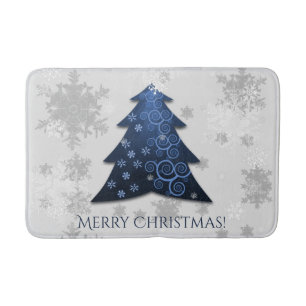 Blue Festive Christmas Tree Bath Mat