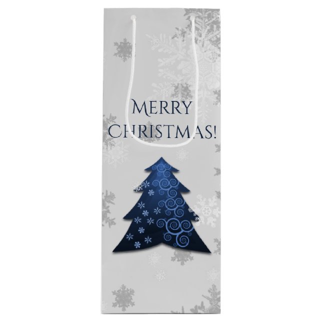 Blue Festive Christmas Tree Wine Gift Bag (Front)