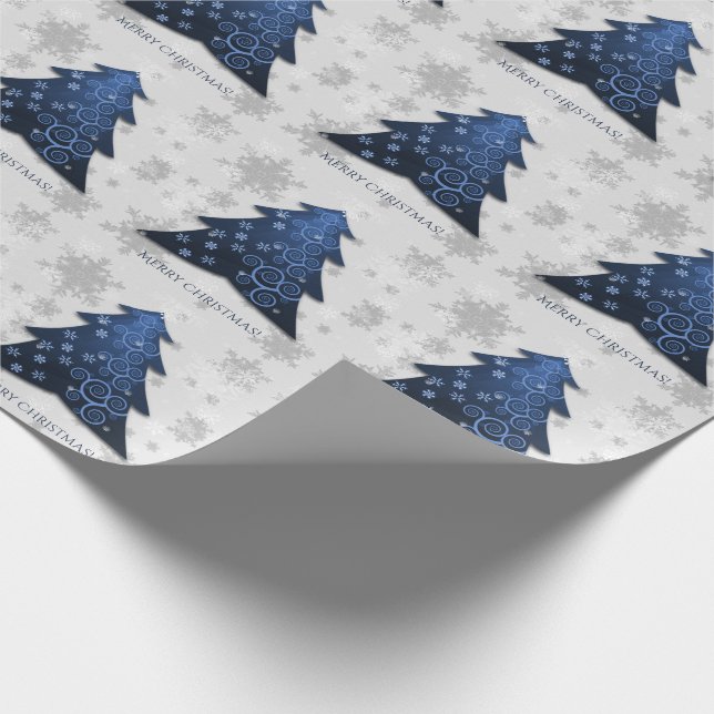 Blue Festive Christmas Tree Wrapping Paper (Corner)