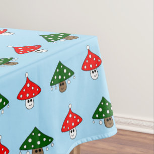 Blue Festive Mushrooms Tablecloth